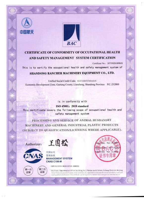 Certificate Of Conformity Of Occupational Health And Safety Management System Certification